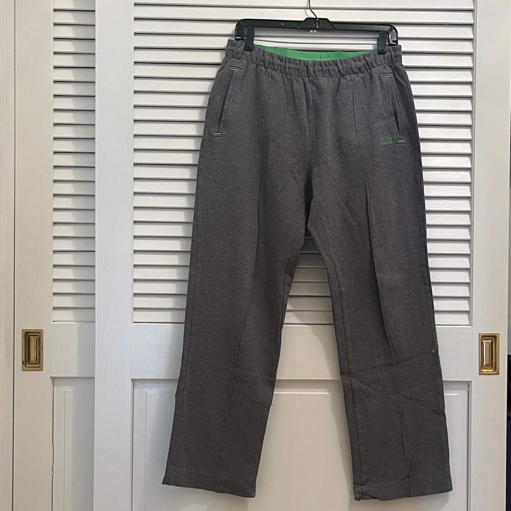 Men's Hugo Boss Gray Active Sweatpants with Green Accent